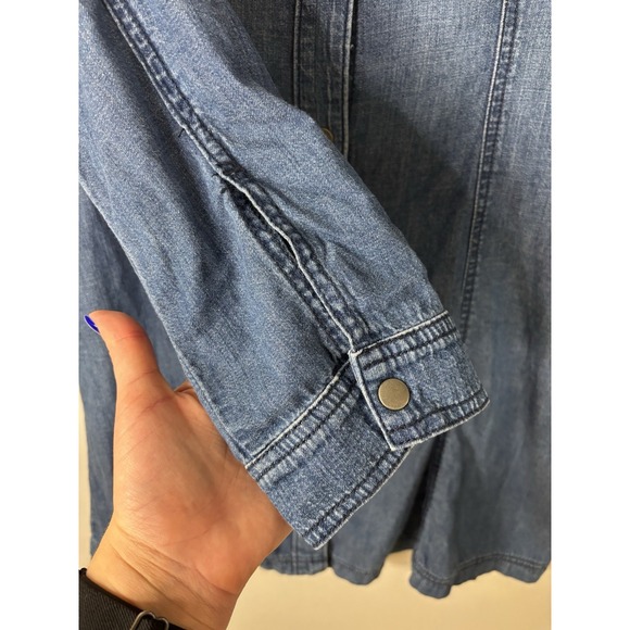 Abercrombie And Fitch Dress Womens Long Sleeve Denim Jean Mini Y2K Snap Flare - Picture 2 of 10